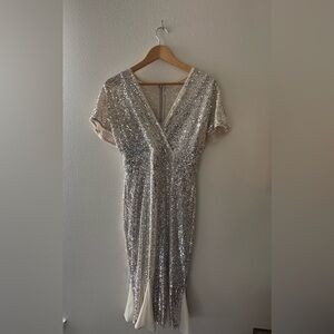R&M Richards Silver Sequin Dress